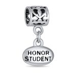 Set of 2 Graduation Cap & Words Honor Student Dangle Charm Bead Sterling Silver - Image 5