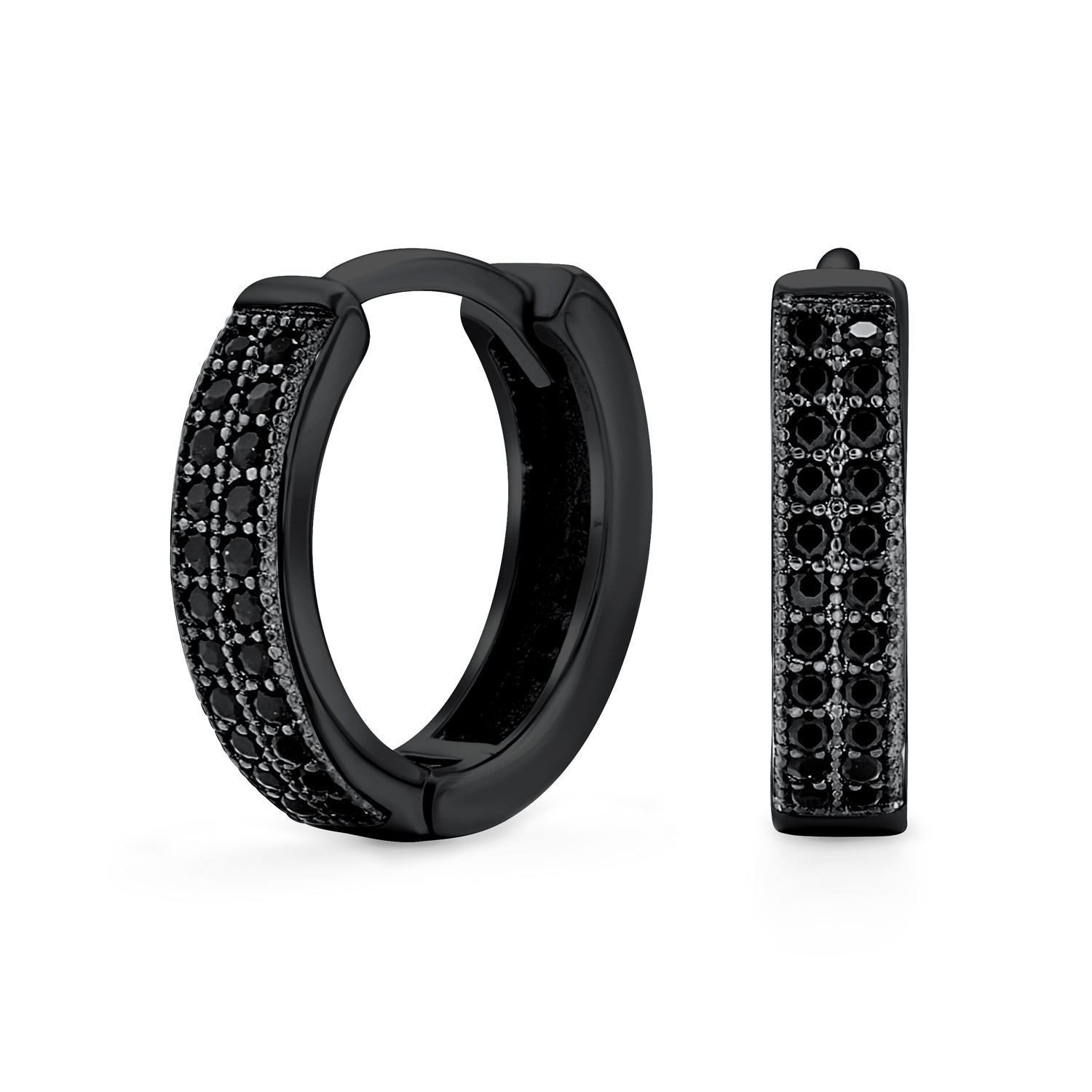 hoop-black-rhodium-micro-pave-cz-huggie-earrings-ds-czhoophug11_1 Black Pave CZ Hoop Earrings Slender Huggies Mini Hoop .925 Sterling Silver - Image 1