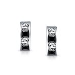 Small Square Black White CZ Hoop Earrings Princess Cut Sterling Silver Men - Image 2