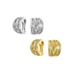 Set of 2 Criss Cross Basket Weave Clip-On Earrings Matte Silver Gold Plated