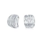 Fashion Open Criss Cross Basket Weave Wide Half Hoop Clip On Earrings For Non Pierced Ears Matte Gold Plated