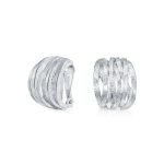 Fashion Open Criss Cross Basket Weave Wide Half Hoop Clip On Earrings For Non Pierced Ears Matte Gold Plated