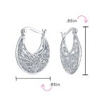 Boho Bali Floral Scroll Filigree Hoop Huggie Earrings Silver - Image 4