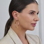 Set of 2 Rope Cable Wide Large Hoop Earrings Gold Plated - Image 6