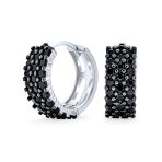 Black Pave CZ Cubic Zirconia Hoop Earrings Mini Hoop Huggies Sterling Silver