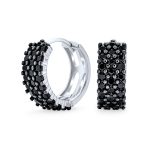 Black Pave CZ Cubic Zirconia Hoop Earrings Mini Hoop Huggies Sterling Silver