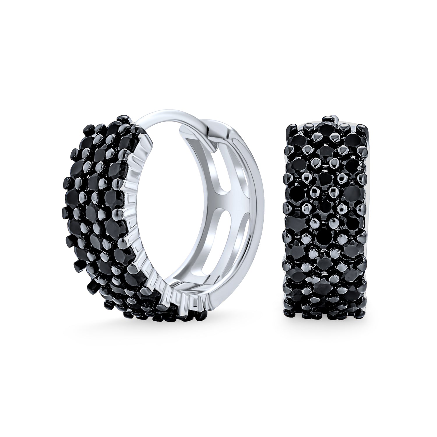 hoop-silver-pave-cz-black-huggies-earrings-si-ec460139_1 Black Pave CZ Cubic Zirconia Hoop Earrings Mini Hoop Huggies Sterling Silver - Image 1