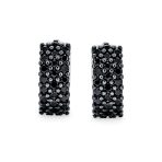 Black Pave CZ Cubic Zirconia Hoop Earrings Mini Hoop Huggies Sterling Silver - Image 3
