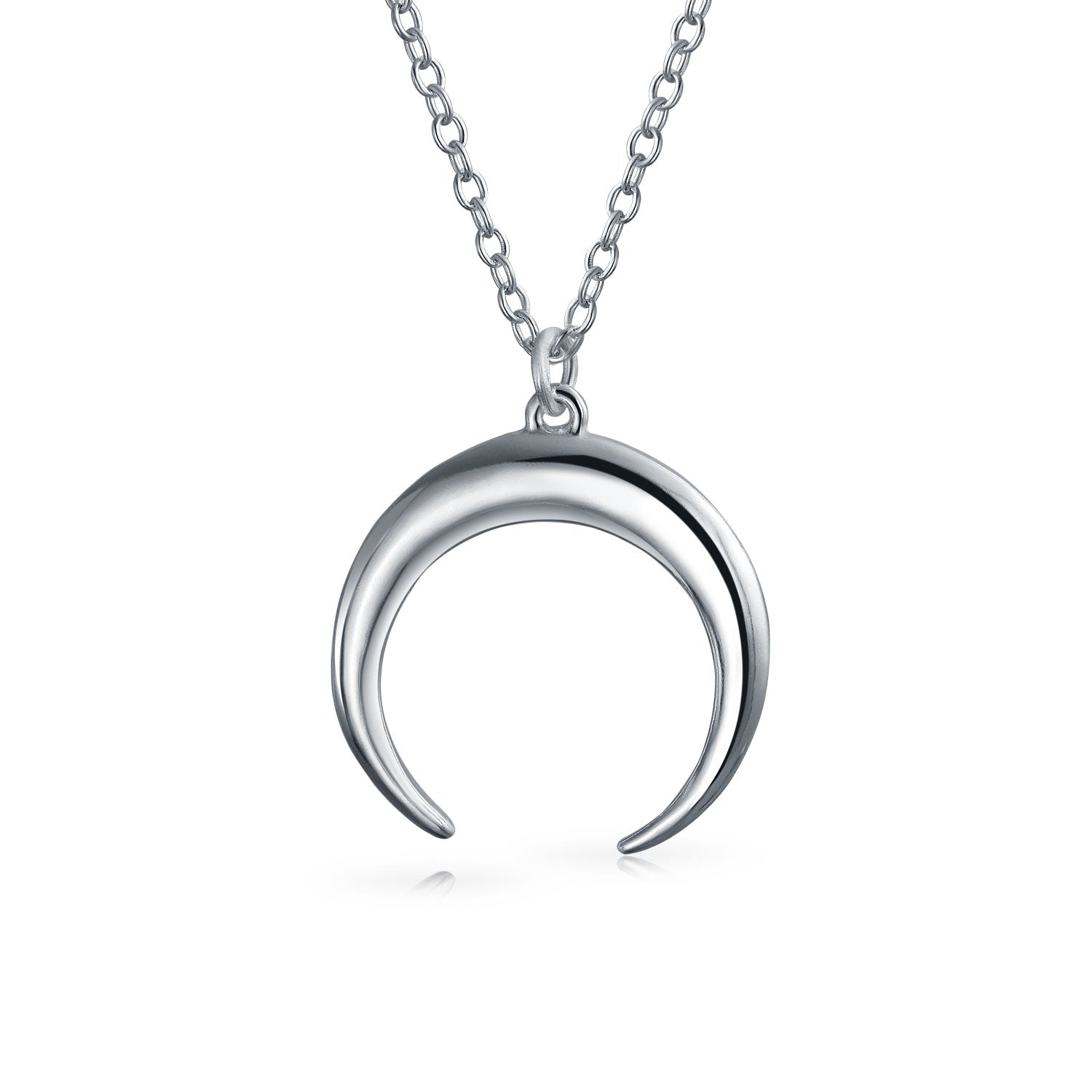 horn-crescent-moon-necklace-silver_pfs-15-1218s_1 Trendy Horn Half Protection Symbol Pendant Necklace .925 Sterling Silver - Image 1