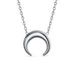 Celestial Crescent Moon Pendant Necklace Sterling Silver with Double Horn Design
