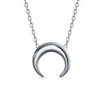 Celestial Crescent Moon Pendant Necklace Sterling Silver with Double Horn Design
