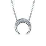 Celestial Crescent Moon Pendant Necklace Sterling Silver with Double Horn Design - Image 2