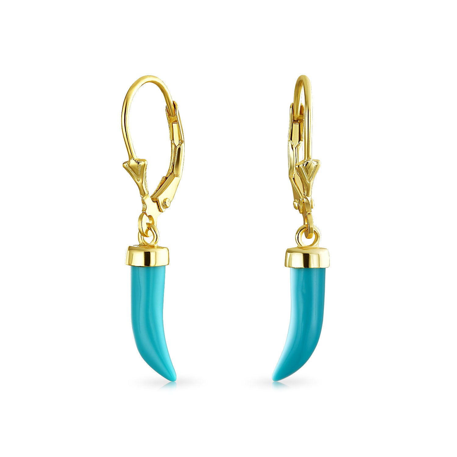 horn-tooth-amulet-earrings-silver_pfs-32-2879g_1 Italian Cornicello Chili Pepper Dangle Gemstone Earrings Gold Plated Silver - Image 1