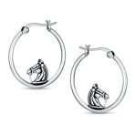 Hoop Huggie Earrings Sterling Silver Horse Design 1.25 Inch Western Style - Image 2