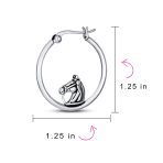 Hoop Huggie Earrings Sterling Silver Horse Design 1.25 Inch Western Style - Image 4