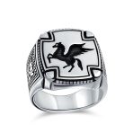 Men's Statement Pegasus Signet Ring Greek Mythical Horse Oxidized .925 Sterling Silver