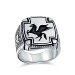 Men's Statement Pegasus Signet Ring Greek Mythical Horse Oxidized .925 Sterling Silver