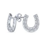 Western Lucky Equestrian Horseshoe CZ Stud Earrings Gold
