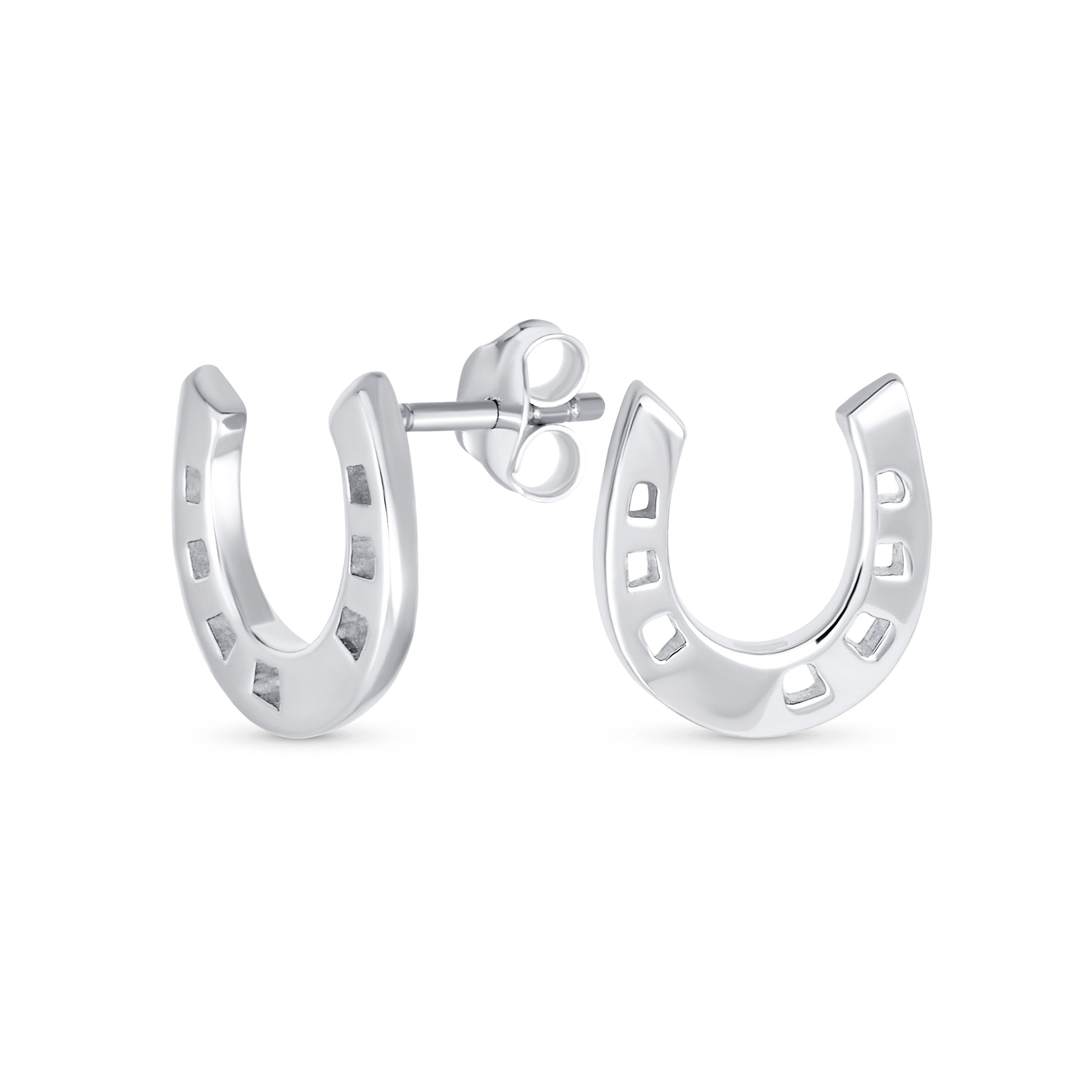 horseshoe-equestrian-stud-earrings-silverpmr-s11001-az Good Luck Horseshoe Stud Earrings in Sterling Silver - Western Jewelry Gift - Image 1