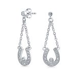 Lucky Equestrian CZ Stud Earrings with Pave Horseshoe Design, Western Jewelry
