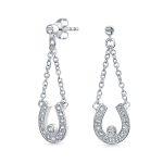 Lucky Equestrian CZ Stud Earrings with Pave Horseshoe Design, Western Jewelry