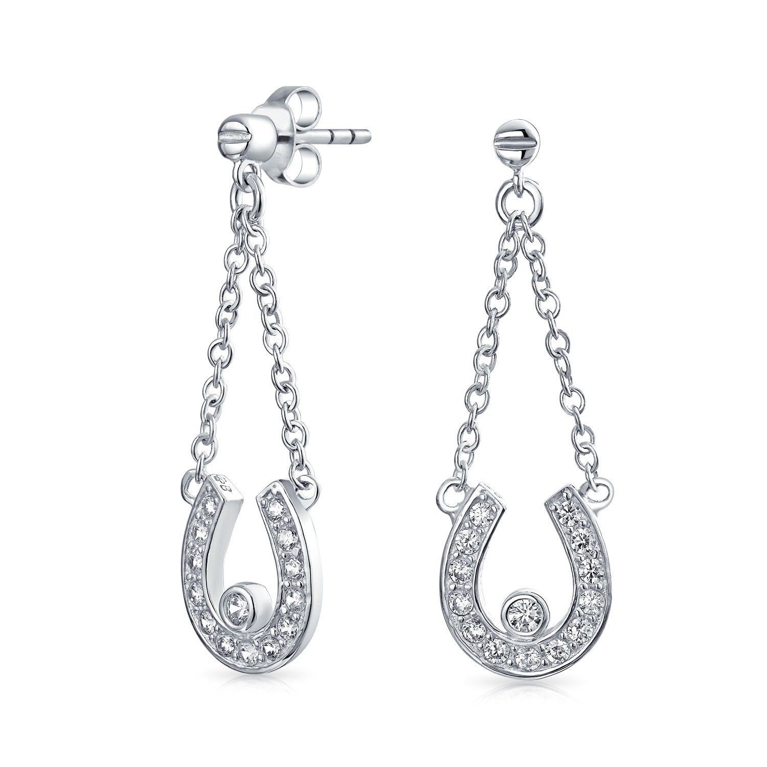 horseshoe-silver-earrings-dangle-pave-cz_sc-pavehorseshoee-az_1 Lucky Equestrian CZ Stud Earrings with Pave Horseshoe Design, Western Jewelry - Image 1