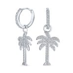 Hawaiian Palm Tree Dangle Chandelier Earrings CZ Cubic Zirconia Sterling Silver