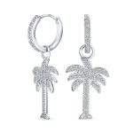 Hawaiian Palm Tree Dangle Chandelier Earrings CZ Cubic Zirconia Sterling Silver