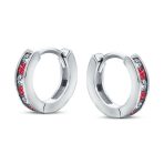Set of 2 Tiny Multi Color Cubic Zirconia CZ Hoop Earrings Sterling Silver - Image 3