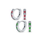 Set of 2 Tiny Multi Color Cubic Zirconia CZ Hoop Earrings Sterling Silver