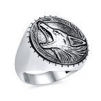 Hunter Norse Viking Warrior Fierce Big Wolf Head Ring Oxidized Sterling Silver