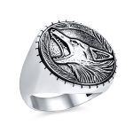 Hunter Norse Viking Warrior Fierce Big Wolf Head Ring Oxidized Sterling Silver