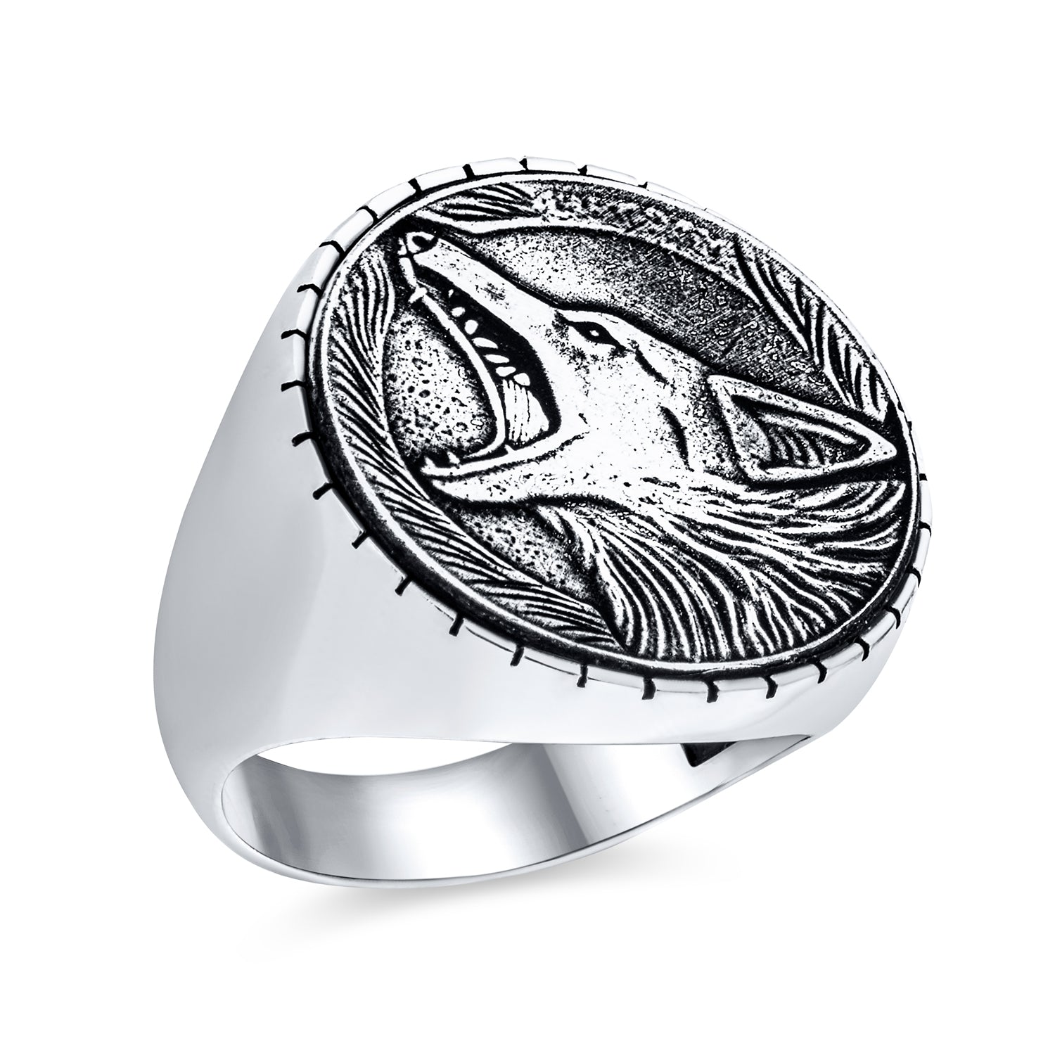 hunter-animal-warrior-signet-ring_pts-g-76ku-par_1 Hunter Norse Viking Warrior Fierce Big Wolf Head Ring Oxidized Sterling Silver - Image 1