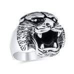 Hunter Norse Viking Mens Silver Ring: Fierce Bear Head Oxidized .925 Sterling