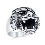 Hunter Norse Viking Mens Silver Ring: Fierce Bear Head Oxidized .925 Sterling