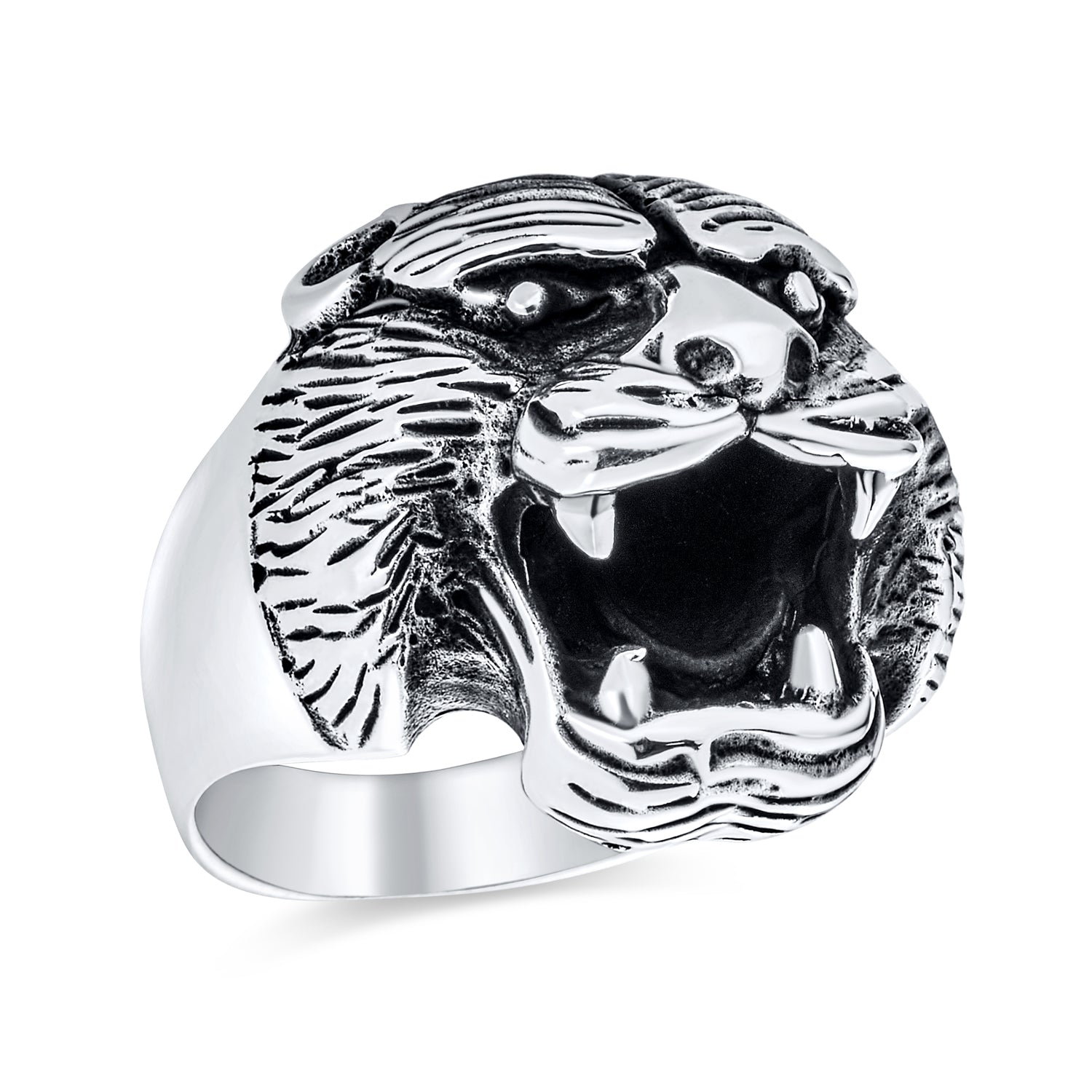 hunter-animal-warrior-signet-ring_pts-mhy-003-par_1 Hunter Norse Viking Mens Silver Ring: Fierce Bear Head Oxidized .925 Sterling - Image 1