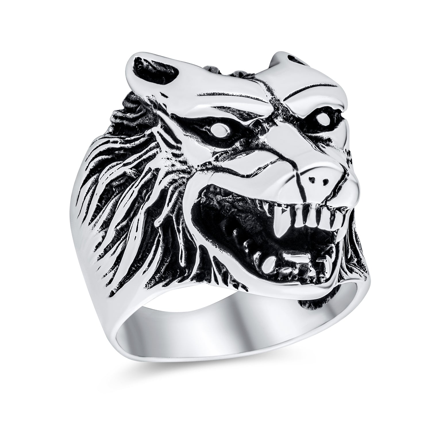 hunter-animal-warrior-signet-ring_pts-mhy-60-par_1 Hunter Norse Viking Warrior Mens Silver Ring Fierce Roaring Wolf Head Design - Image 1