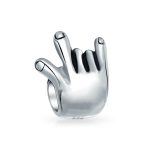 I Love You Hand Sign Symbol Charm Bead .925 Sterling Silver for Bracelet