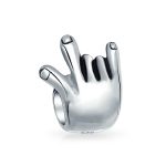 I Love You Hand Sign Symbol Charm Bead .925 Sterling Silver for Bracelet