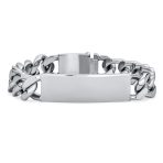 Solid Name Bar Plate Identification ID Bracelet Cuban Link Chain Stainless Steel