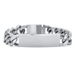 Silver Tone Cuban Link Chain ID Bracelet for Men Stainless Steel Various Sizes