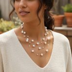 Multi Strand Pearl Illusion Necklace Pink Cream Freshwater Cultured Choker - Image 8