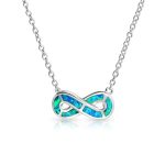 Eternity Love Knot Blue Opal Infinity Pendant Necklace Sterling Silver