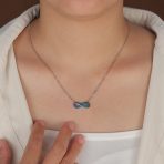 Eternity Love Knot Blue Opal Infinity Pendant Necklace Sterling Silver - Image 2