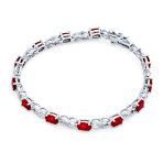 Green Red Oval CZ Tennis Bracelet in Silver Plated Finish - Image 8
