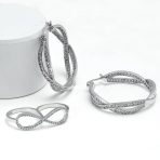 Cubic Zirconia Pave CZ Forever Love Knot Large Infinity Hoop Earrings 1.5 Diameter Silver - Image 5