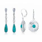 Set of 2 Turquoise Concho Flower & Infinity Teardrop Dangle Earrings Silver