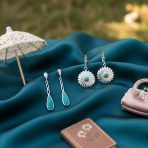 Set of 2 Turquoise Concho Flower & Infinity Teardrop Dangle Earrings Silver - Image 2