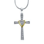 CZ Pave Accent Heart Infinity Cross Pendant Necklace Gold