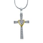CZ Pave Accent Heart Infinity Cross Pendant Necklace Gold